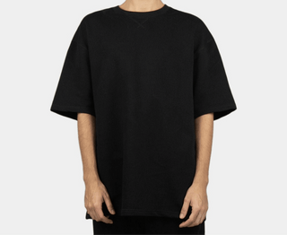 COTTON FRENCH TERRY DROP SHOULDER T-SHIRTS in black, featuring a relaxed fit and drop-shoulder design for comfort.