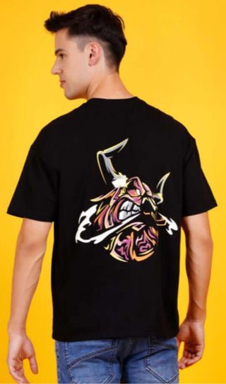 Printed COTTON FRENCH TERRY hoodie featuring vibrant graphic design on back against bright yellow background.